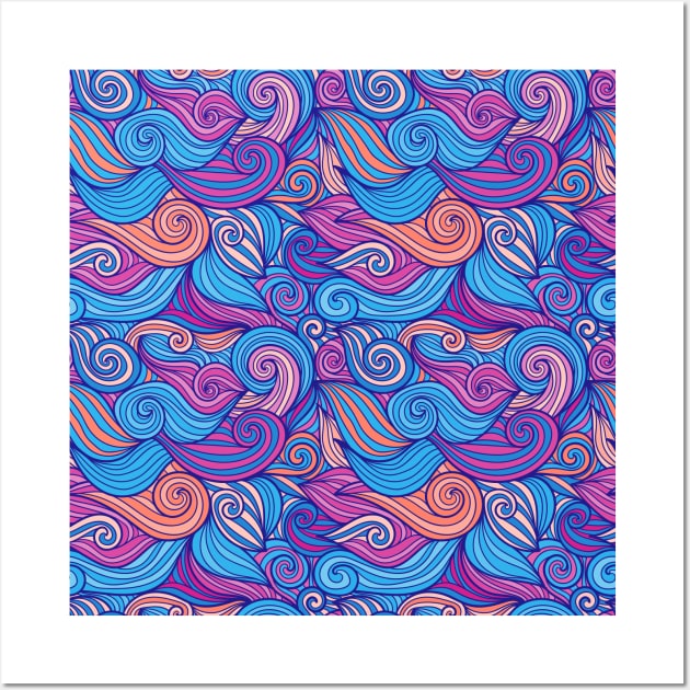 Whimsical Retro Purple and Blue Wave Pattern Wall Art by FabulouslyFestive